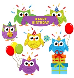 Owl with gift and a bird on a beige background Vector Image