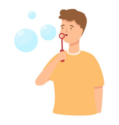 Boy Blowing Bubbles Icon Cartoon Foam