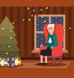 Grandmother In Livingroom With Christmas