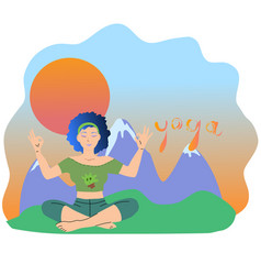 Yoga Girl With Short Blue Hair And Green T-shirt