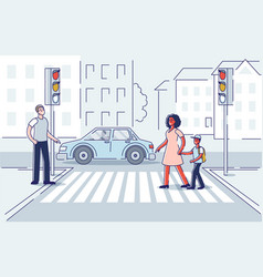 People On Street Pedestrian Crossing Road