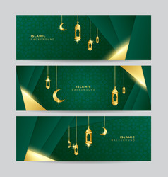 Set Of Dark Green Gold Islamic Ramadan Kareem