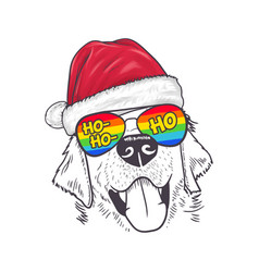 Funny Dog Wearing Red Santa Hat Hand Drawn Style