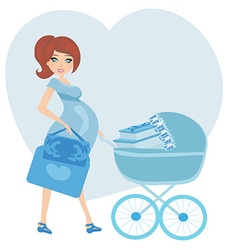 Pregnant Woman With A Blue Baby Carrier Full