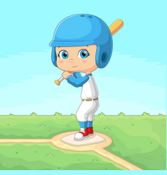 Cool Boy Is Playing Baseball In A Baseball Field