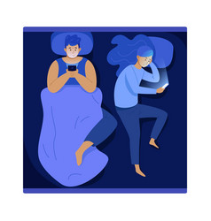 Couple In Bed With Phone Bored Man And Woman