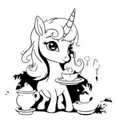 Cute Cartoon Unicorn With Cup Of Coffee