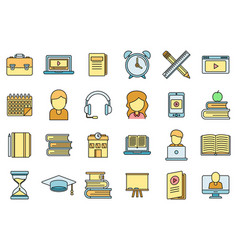 Tutor Teacher Icons Set Color