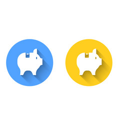 White Piggy Bank Icon Isolated With Long Shadow