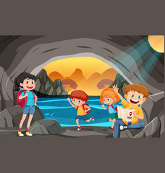 Children Exploring Nature Cave