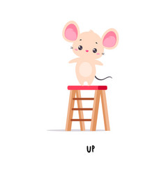 Little Mouse Standing Up On The Ladder As English