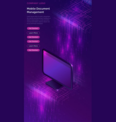 Computer With Big Data Stream Isometric Banner