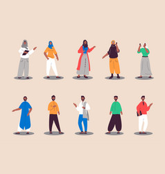 Arabian People Set In Flat Design Happy Women