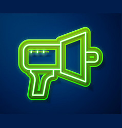 Glowing Neon Line Megaphone Icon Isolated On Blue