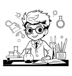 Black And White Of A Boy Doing Science