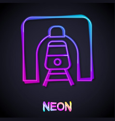 Glowing Neon Line Train In Railway Tunnel Icon