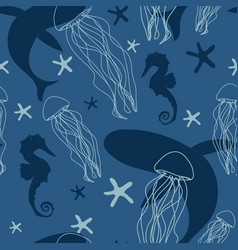 Marine Theme Seamless Pattern Adorable Ocean Blue