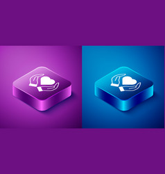 Isometric Heart In Hand Icon Isolated On Blue And