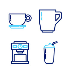 Set Line Milkshake Coffee Machine Cup And Icon