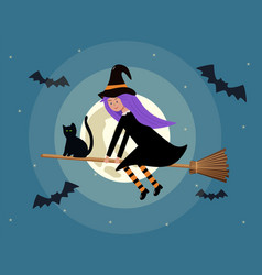 A Girl In Witch Costume Is Flying On Broom