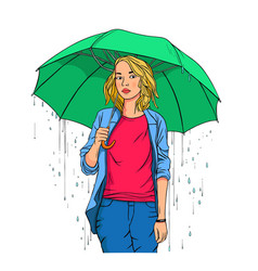 Women Holding Umbrella In Raining Character