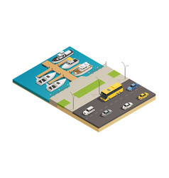 Waterfront Harbor Transport Isometric Composition