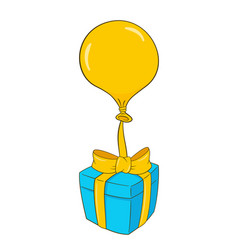 Blue Gift Box With Yellow Ribbon And Balloon