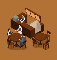 Waitress Barista People Isometric Brown Poster