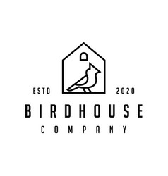 Cardinal Bird With House Logo Design Line Outline