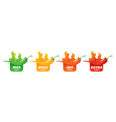 Spicy Level Hot Chili Pepper Icons Set With Flame