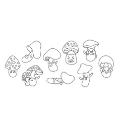 Cute Mushrooms Characters Coloring Page Forest