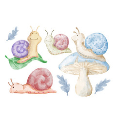 Watercolor Set Of Adorable Snail For Your Design