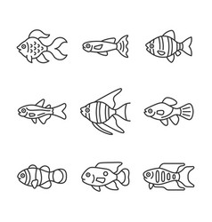 Aquarium Fish Line Icon Set Tropical Fish Sign