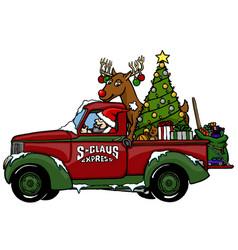 Cartoon Santa Christmas Truck With Reindeer