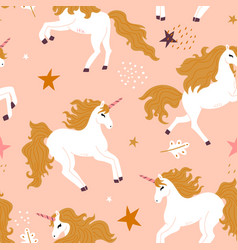 Seamless Kids Pattern With Cute Unicorns Leaves