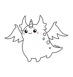 Cute Spotted Winged Dragon Black And White Doodle