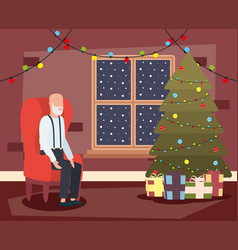 Grandfather In Livingroom With Christmas