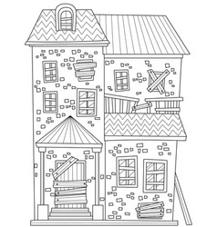 Coloring Page With Big Old House Made Of Stones