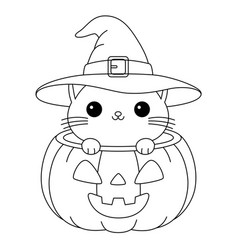 Cute Cat Sitting On A Halloween Pumpkins Coloring