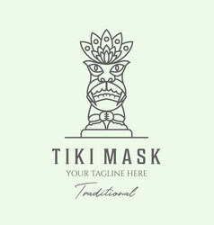 Hawaiian Traditional Tribal Tiki Mask Line Art