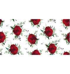 Bohemian Seamless Pattern Red Roses Garden Leaves