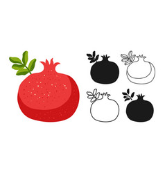 Pomegranate Symbol Cartoon Set Whole Ripe Red