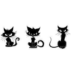 Set Of Three Cartoon Halloween Cats