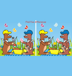 Bears And Picnic Find Five Differences