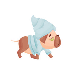 Cartoon Dog In Pajamas And A Towel On His Head