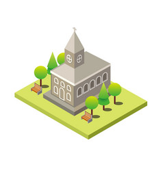 Church With Beautiful Landscape Isometric Flat