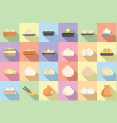 Baozi Icons Set Flat Asia Cooking