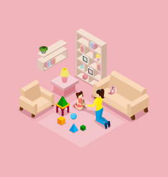 Mother And Daughter Playing Isometric Banner