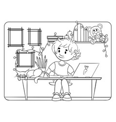 Home Education Coloring Page Boy Study At