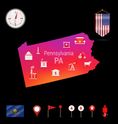 Pennsylvania Map Night View Compass Icon Map